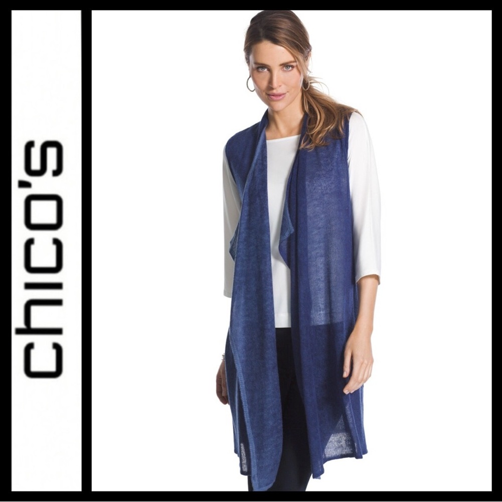 NWOT Chico’s Veena Long Blue Vest